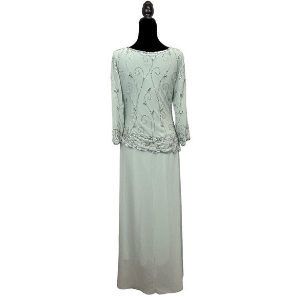 J Kara Women’s Evening Gown Beaded/Scalloped Asymmetrical Celadon Size-6 NWT - Picture 4 of 14